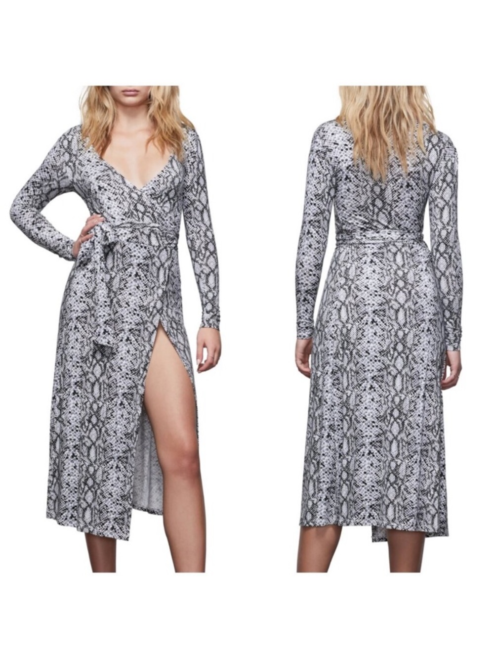 Good American Python Print Wrap Dress Black & White, Size 1